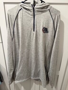 Gonzaga Bulldogs Light Gray Hooded Quarter-Zip Pullover with Bulldog Patch